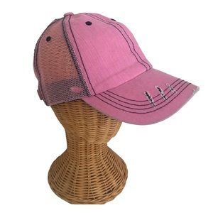 Pink Distressed Canvas, Mesh Back Ponytail Hat Adjustable New!